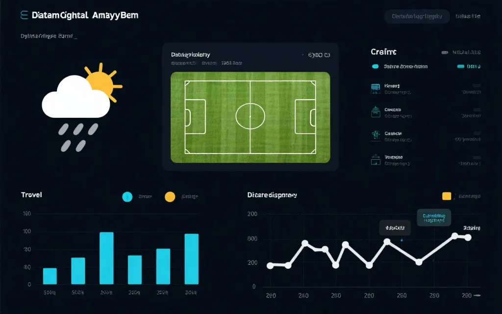 赛前分析面板：天气、伤病、赛程与旅行路线信息叠加的可视化界面